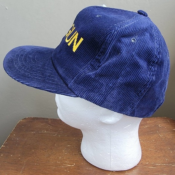 Vintage 1980s TOP GUN Blue & Yellow Corduroy Snapback Cap Hat Yupoong - Picture 3 of 9